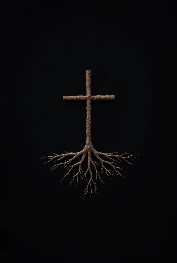 Make a minimalist and simple image with roots and cross on the roots with background black for YouTube channel 