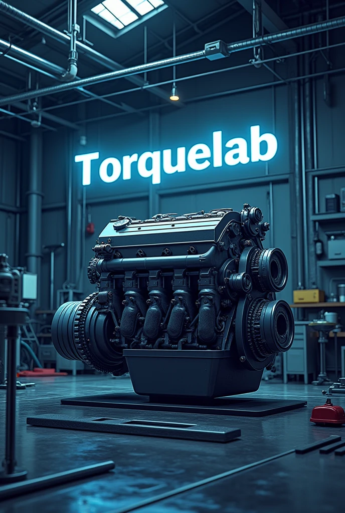 Create an illustration for my company troquelab , It is a diesel engine maintenance optimization company. Please add the torquelab logo.