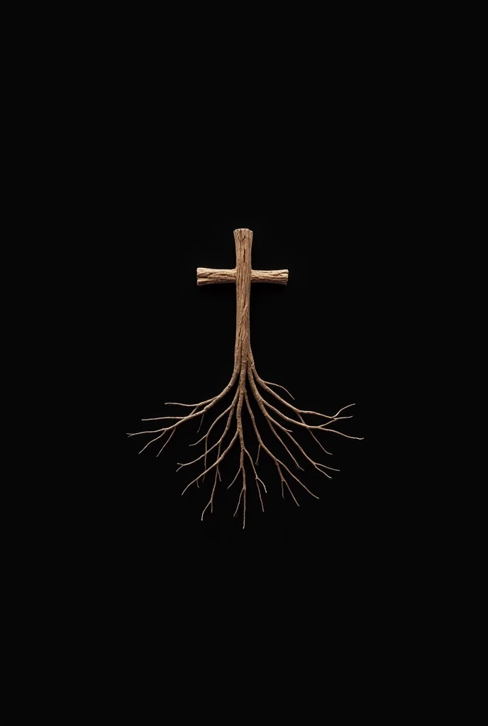 Make a minimalist and simple image with roots and cross on the roots with background black for YouTube channel 