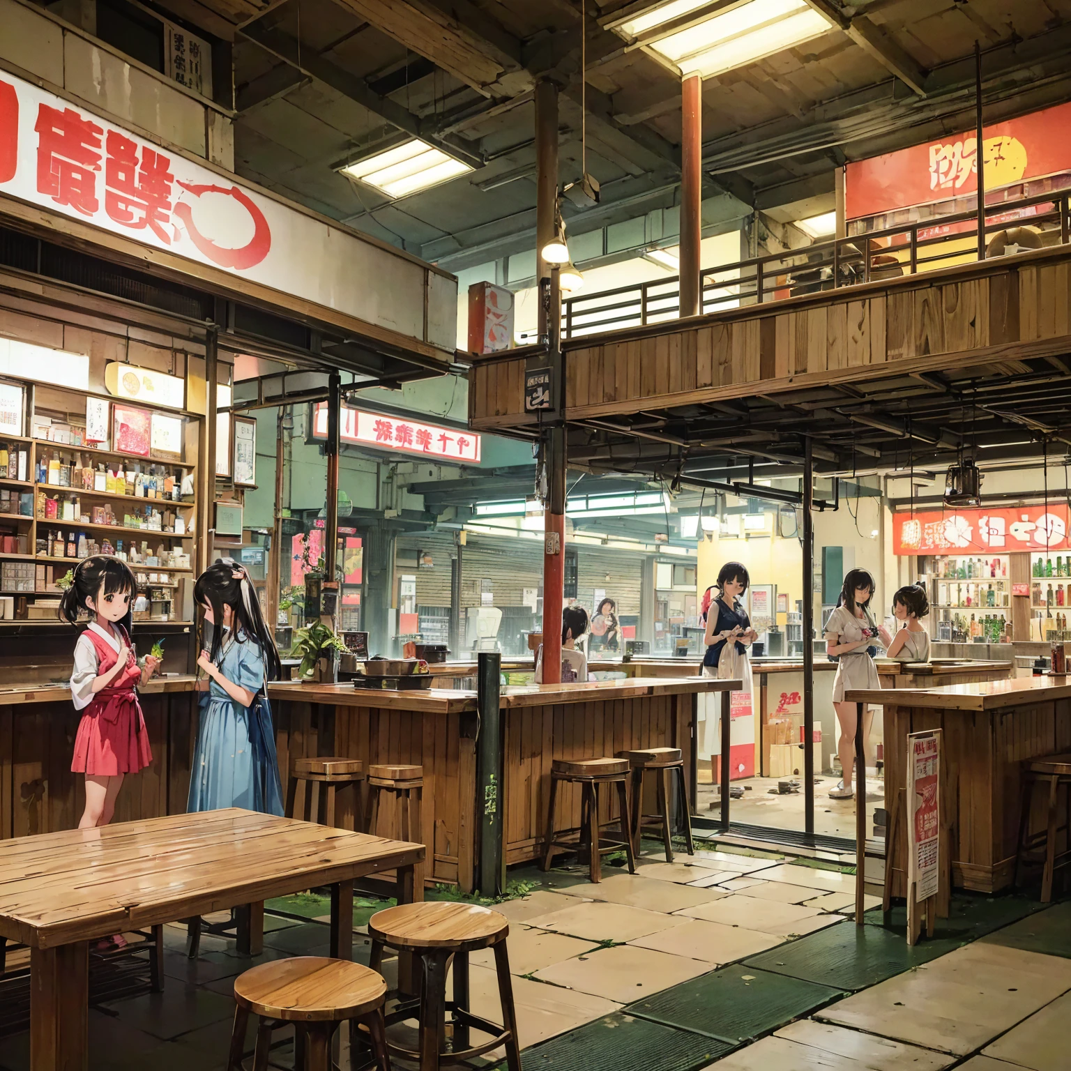 
((masterpiece、Highest quality))、Beautiful girls gather.、Three girls in summer clothes、((Showa Retro:1.2、Hot Spring Town、Indoor hot spring facilities))、Places to visit in Japan、(Detailed and cute face:1.3、Tank top、mini skirt)、(Poor conditions、smile、Japan's poor neighborhoods、Dim and unsanitary、Standing Bar、みんなで楽しくdiet、Crumbling underground shopping mall:1.3)、屋台のdiet店、stage、sewage、Dirty shop、street vendors、Unsanitary and abandoned city、smile、diet、Poor person々