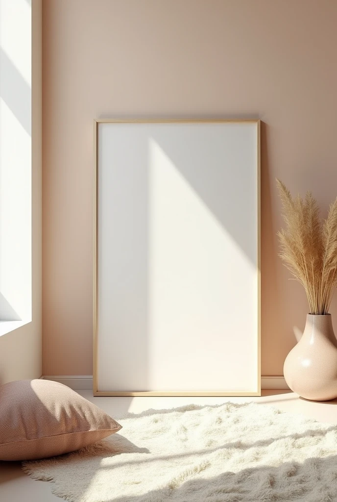 nice clean and minimal modern living room with a blank frame. Use pastel colors