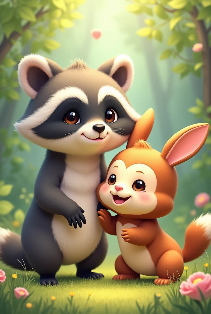 A little raccoon, a ey and a rabbit, that they look pretty
