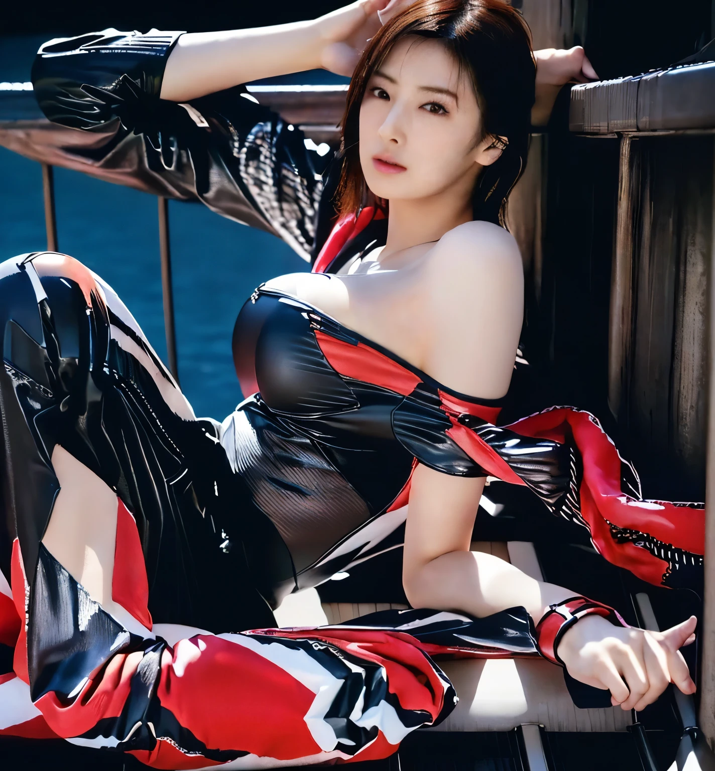 sexy woman in latex posing in a pool with a gun, oppai cyberpunk, japanese goddess, seductive anime girl, seductive cyberpunk dark fantasy, female cyberpunk anime girl, cyberpunk angry gorgeous goddess, cyberpunk 2 0 y. o model girl, very beautiful cyberpunk samurai, cyberpunk anime girl, very sexy outfit, japanese cyborg, sexy girl, Japanese girl, biomechanical oppai,realistic photo,keiko kitagawa,beatiful model,young actress