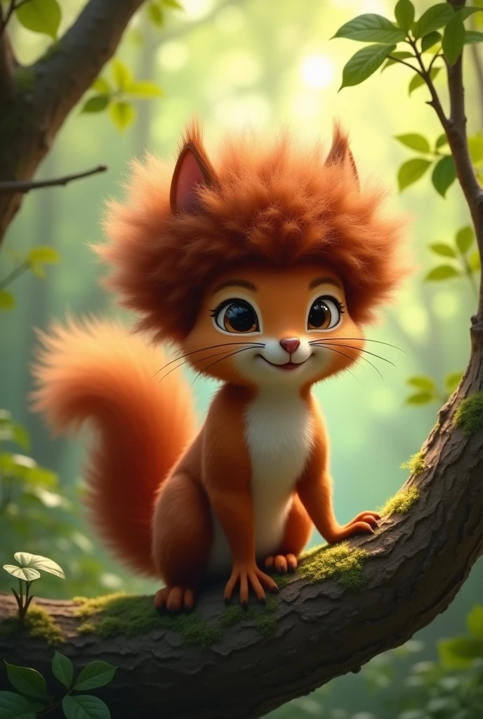 generates a squirrel with realistic afro hair