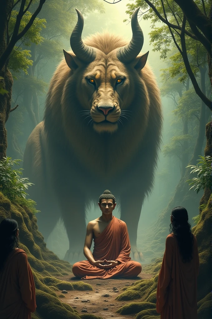 Some women use a devil-like animal to protect them. 1500 years ago, Mahatma Buddha was meditating and doing penance in the dense jungle of Bihar. The devil, who is half animal, like a lion, surrounded him on all sides. Some Indian beautyfull women