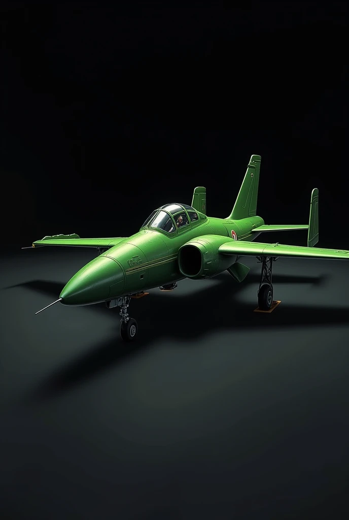 make an illustration of an American Cessna A-37 Dragonfly aircraft, green color, with a black background and is on the ground