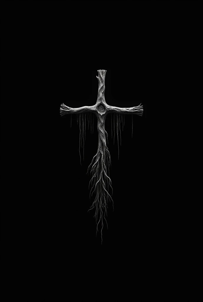 Make draw minimalist and simple image with roots and cross on the roots with background black for YouTube channel