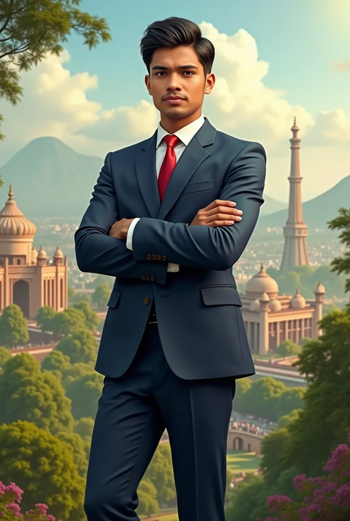 18 year old Indian boy handsome wearing formals posing for name Nadeem India gets in background