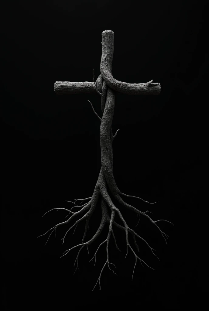 Make draw minimalist and simple image with roots and cross on the roots with background black for YouTube channel