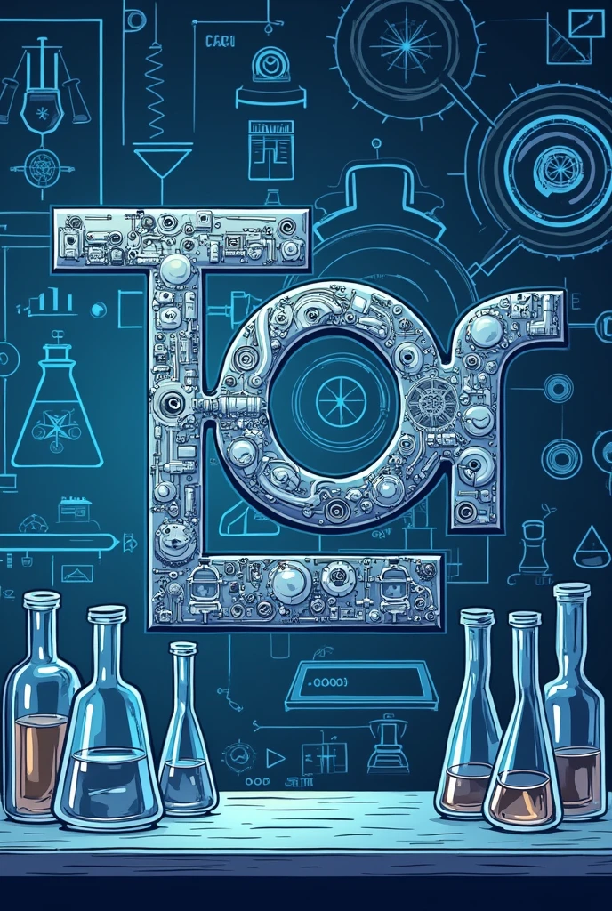 Create an illustration for my company troquelab , It is a diesel engine maintenance optimization company. Please add the torquelab logo. Use something more graphic. Add more drawings to the letters. Add more laboratory items.