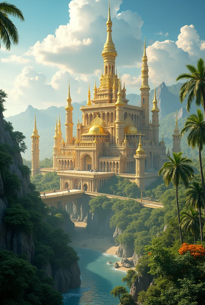 Golden city in the middle of jungle with sky view