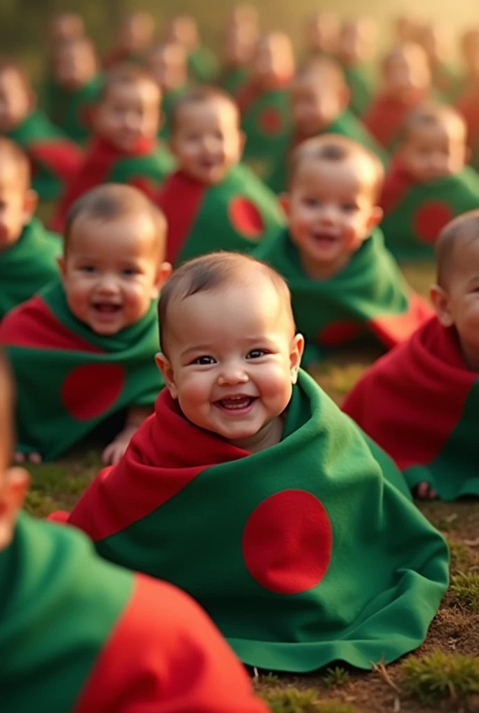 Lot's of baby boy with Bangladesh flag in hand.