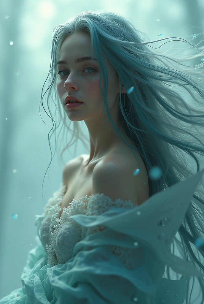 a woman with flowing water like hair.