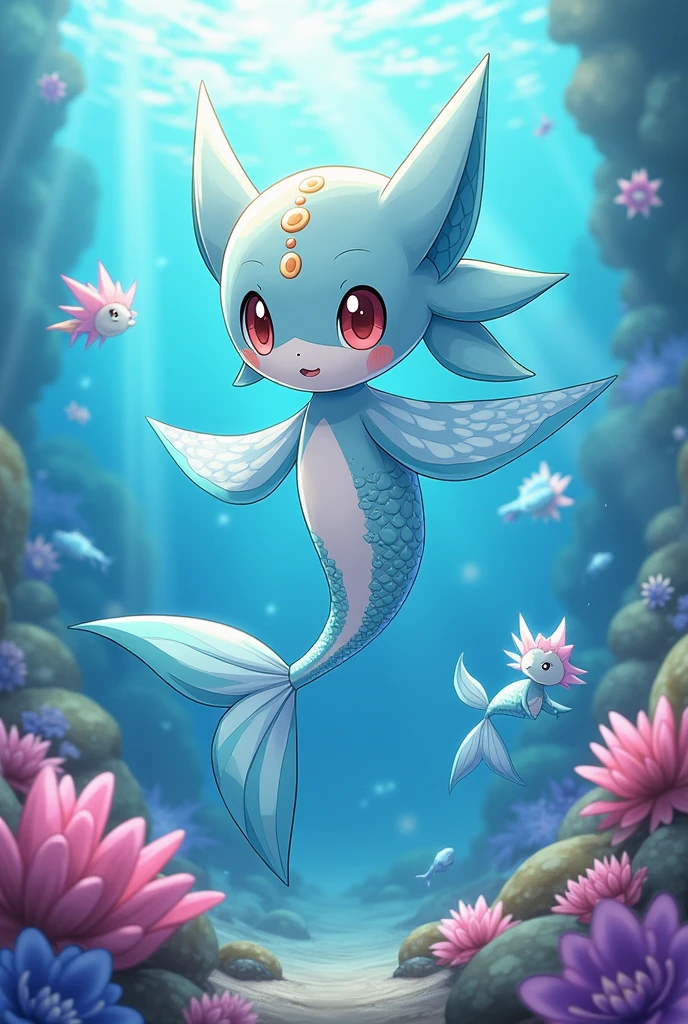 Pokémon, mermaid inspired, 3 evolutions, water and fairy type,アニメ,pink and blue colour