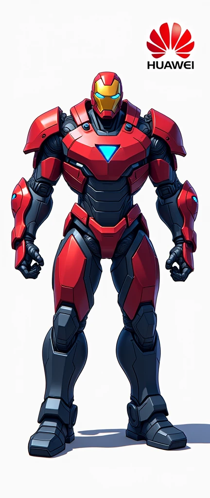 Help me generate an AI game art application analysis，Similar to long PDF，Portfolio format，Don&#39;t need too many colors，Be formal, marvel's hulkbuster armored, The combination of Huawei&#39;s red and technological blue，White background，Need to include typographic elements，Design elements, etc.，Novel board style，Reference dribbble，Behance and other creative websites。