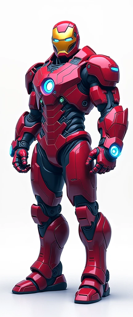 Help me generate an AI game art application analysis,Similar to long PDF,Portfolio format,Don't need too many colors,Be formal, marvel's hulkbuster armored, The combination of Huawei's red and technological blue,White background,Need to include typographic elements,Design elements, etc.,Novel board style,Reference dribbble,Behance and other creative websites。