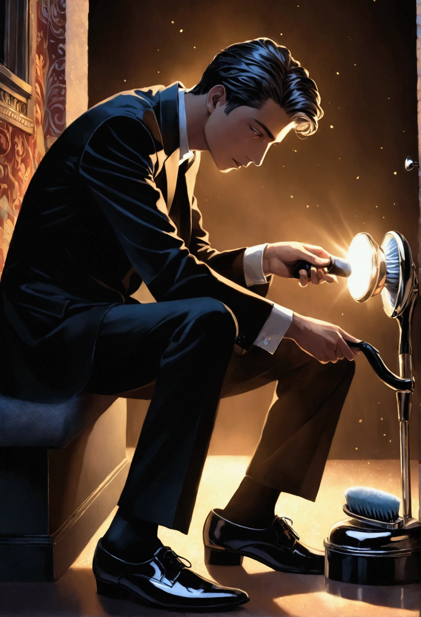 young man, Shoe polisher, black shoes