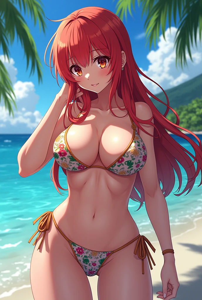 Anime girl nobara kugisaki in bikini with big breasts, with your friend, elon musk