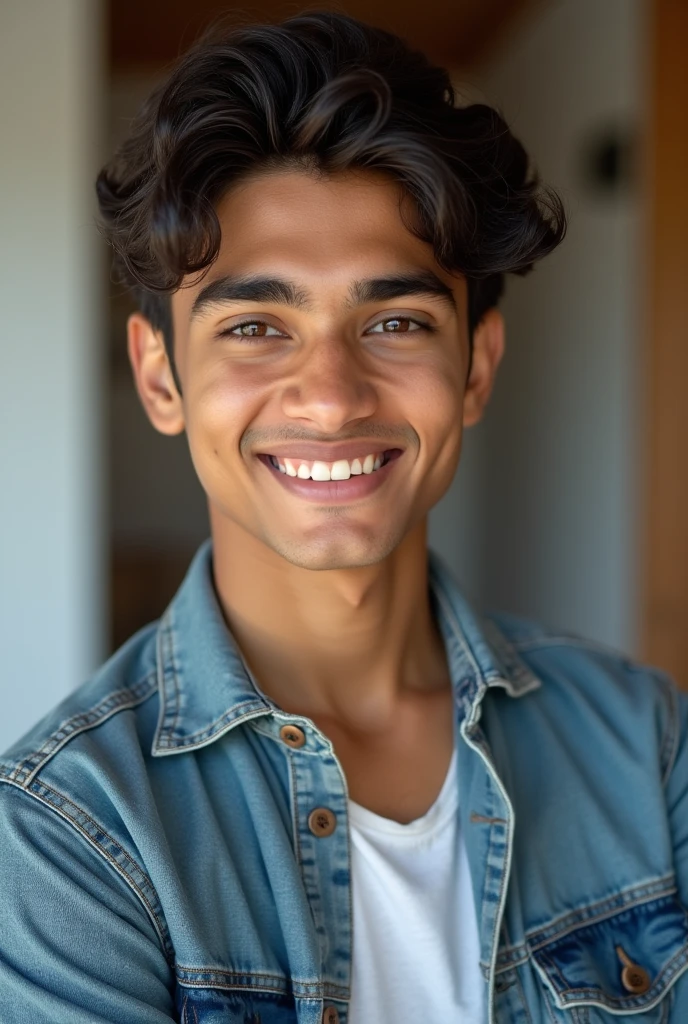 17 year old Indian boy handsome wearing normal dress posing for name Nadeem India Today in background