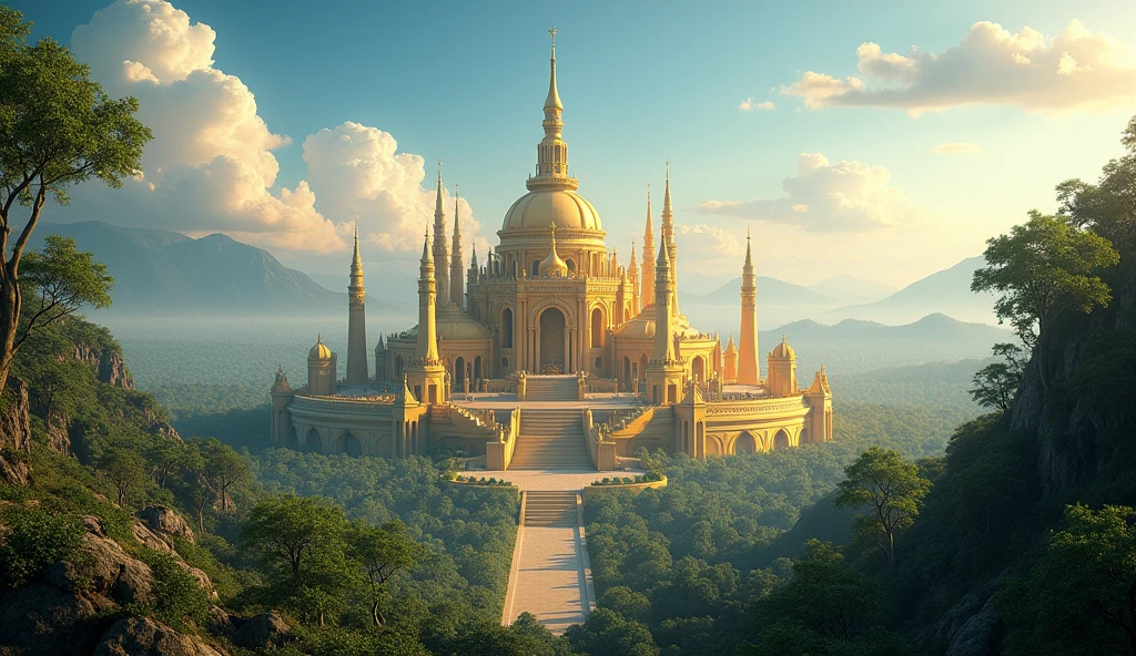 Golden city in the middle of jungle with sky view full view