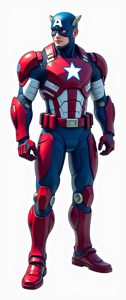 Help me generate an AI game art application analysis,Similar to long PDF,Portfolio format,Don't need too many colors,Be formal, marvel's captain america armored, The combination of Huawei's red and technological blue,White background,Need to include typographic elements,Design elements, etc.,Novel board style,Reference dribbble,Behance and other creative websites。