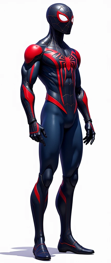 Help me generate an AI game art application analysis，Similar to long PDF，Portfolio format，Don&#39;t need too many colors，Be formal, marvel's spiderman armored, The combination of Huawei&#39;s red and technological blue，White background，Need to include typographic elements，Design elements, etc.，Novel board style，Reference dribbble，Behance and other creative websites。