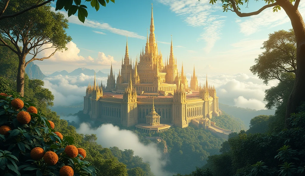Golden city in the middle of jungle with sky view full view