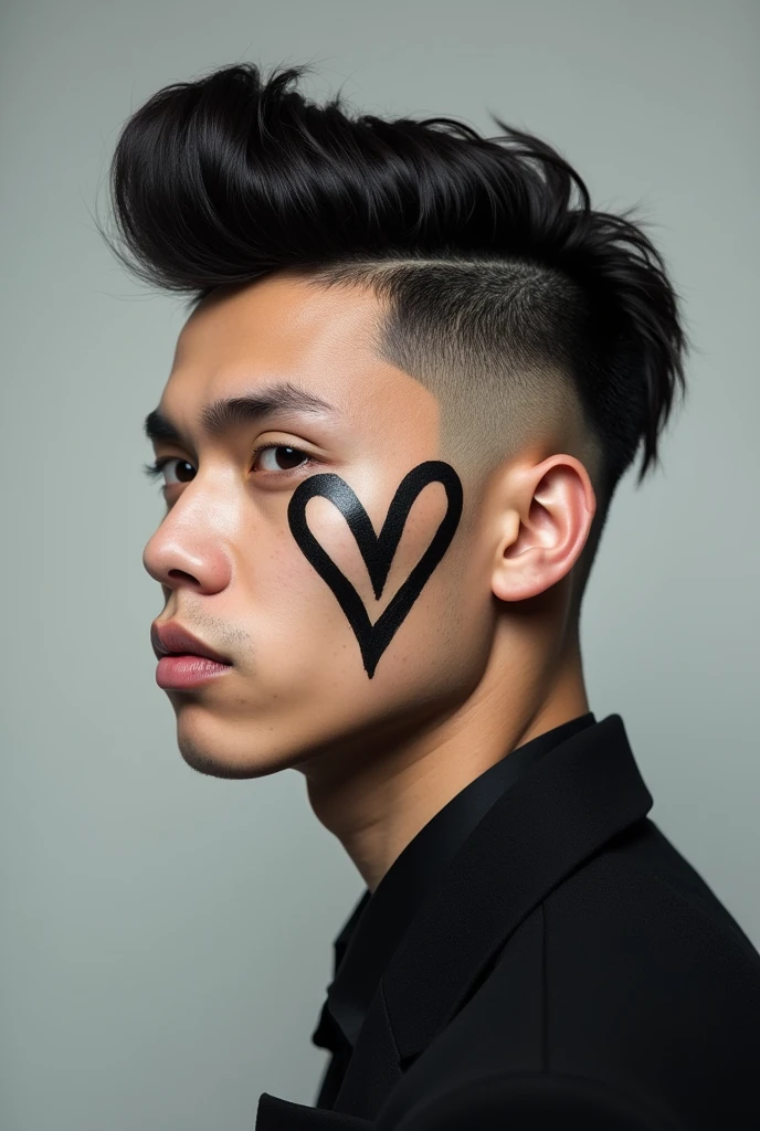 A man with a haircut, side heart and initial letter V
