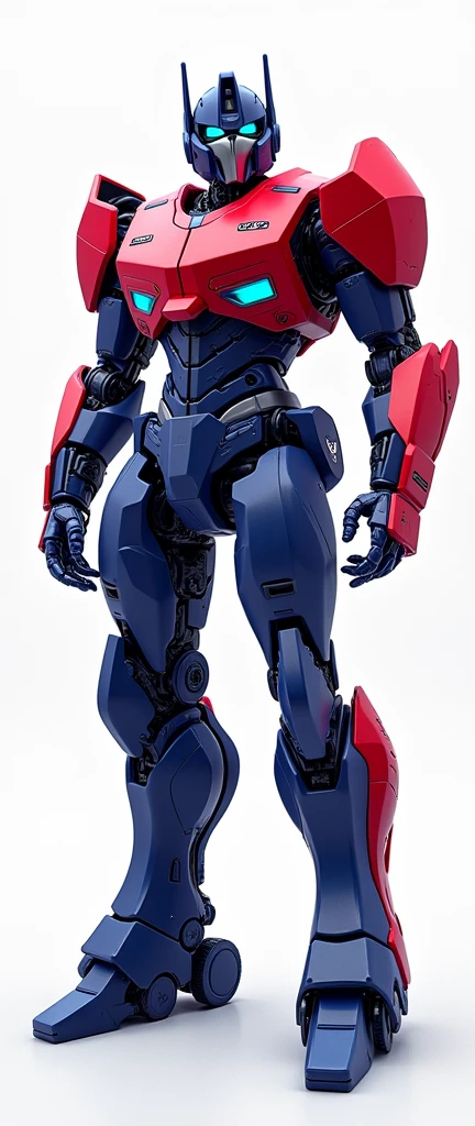 Help me generate an AI game art application analysis,Similar to long PDF,Portfolio format,Don't need too many colors,Be formal, transformers optimus prime armored, The combination of Huawei's red and technological blue,White background,Need to include typographic elements,Design elements, etc.,Novel board style,Reference dribbble,Behance and other creative websites。