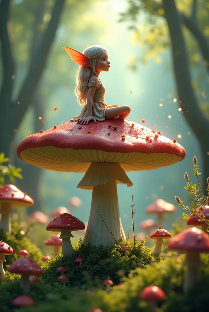 An elf on a mushroom