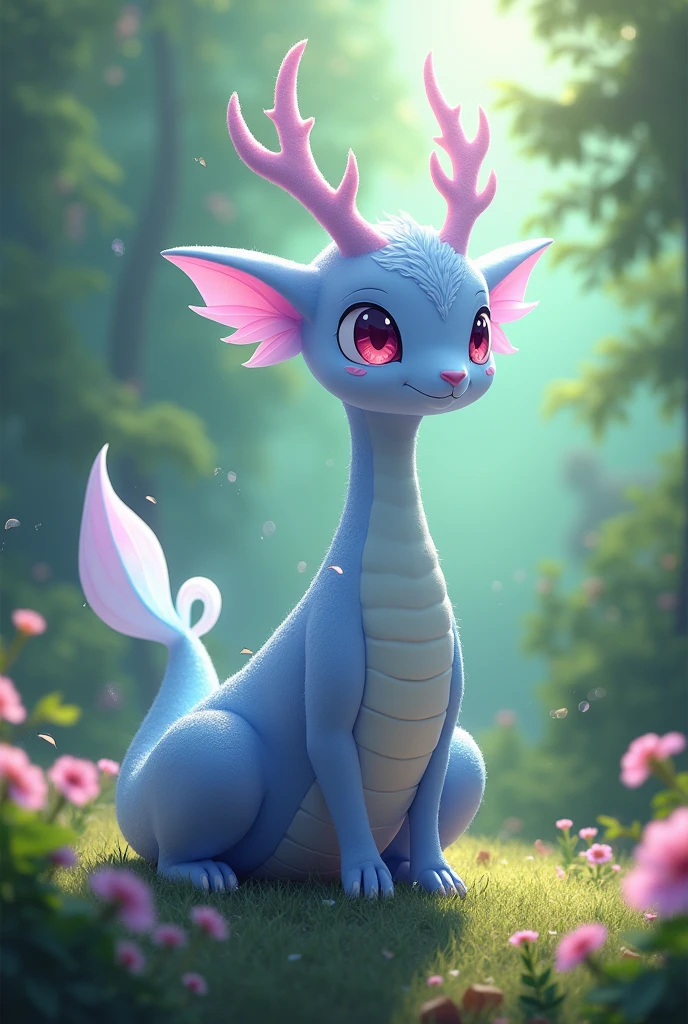 Pokémon, inspired serpent,fairy type,antlers,scale-skinned