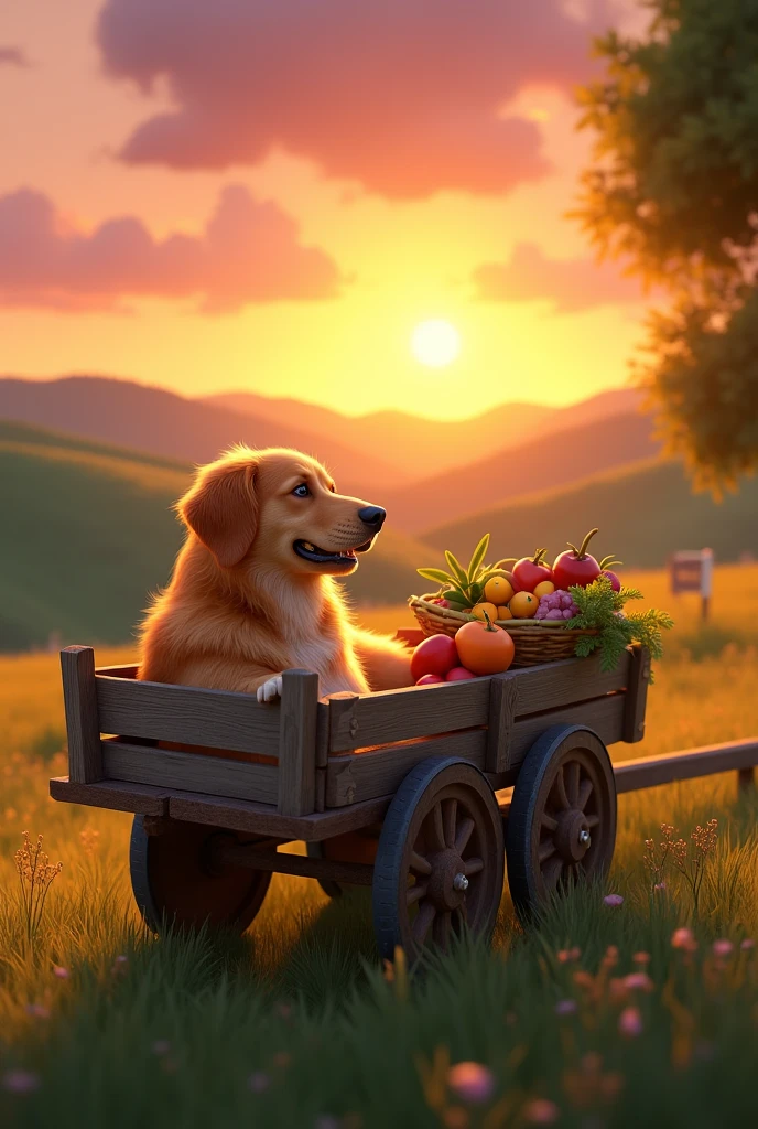 sunset, summer, dog, cart, commodity