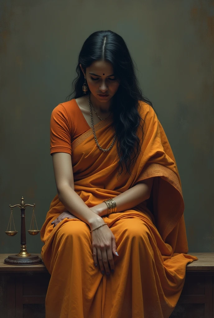 Indian Justice leady sitting sad