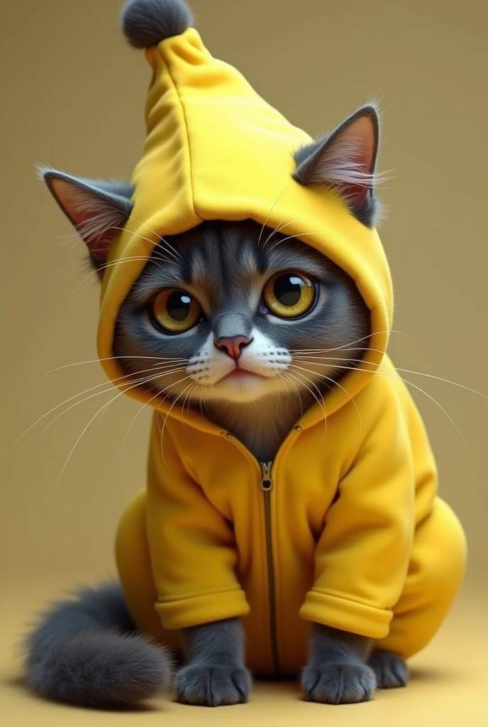 Cat in banana suit crying