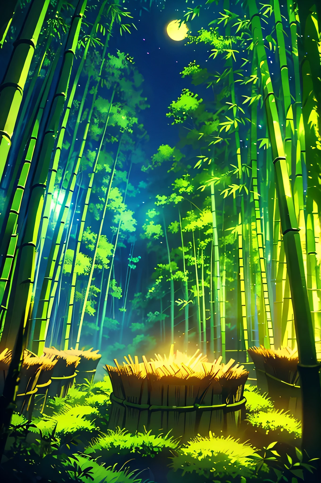 Bamboo Forest,Bamboo forest illuminated by moonlight, pale light