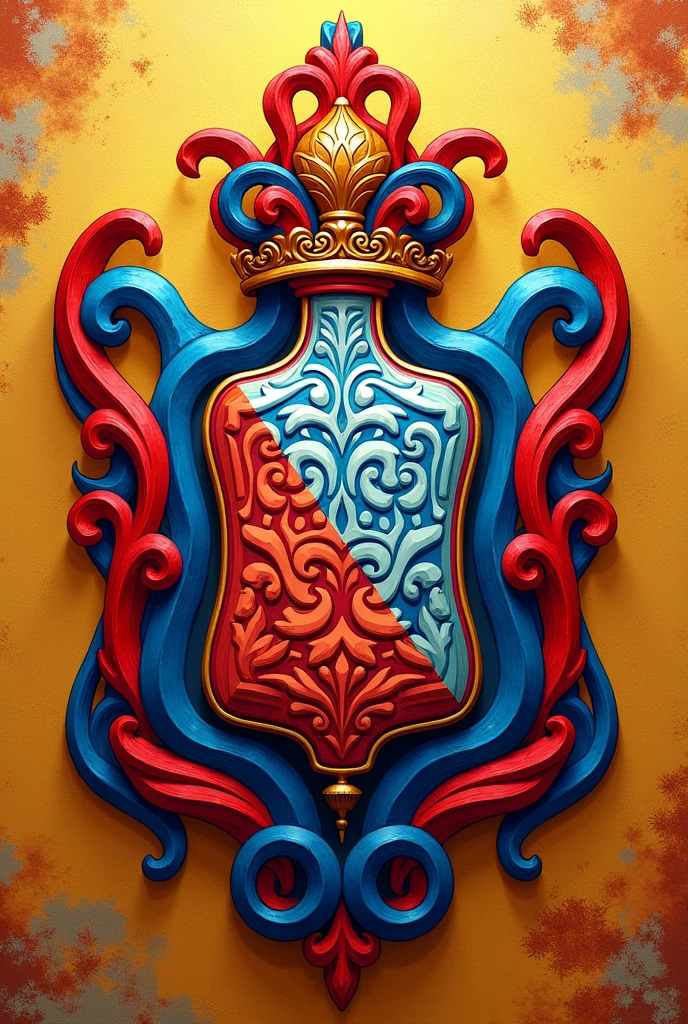 Create a school coat of arms with the colors red, blue and white in Bahia style 