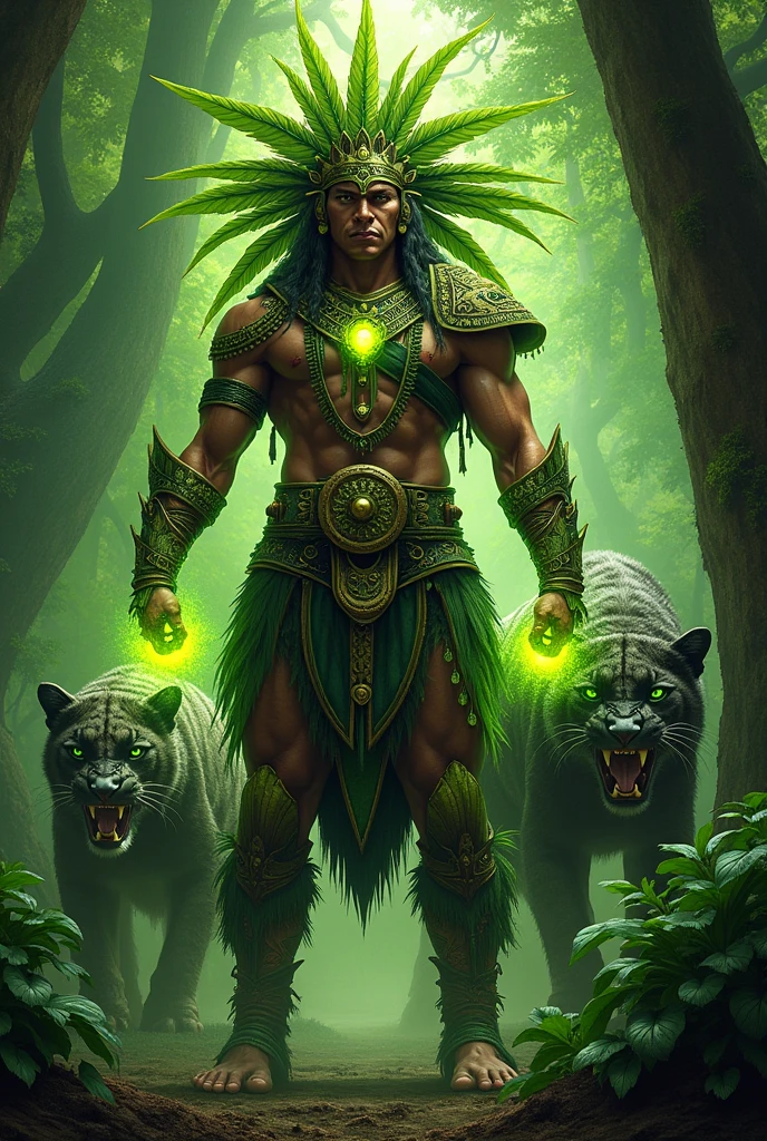 Hops in the hands of an indigenous warrior god powered by mythological green jaguars
