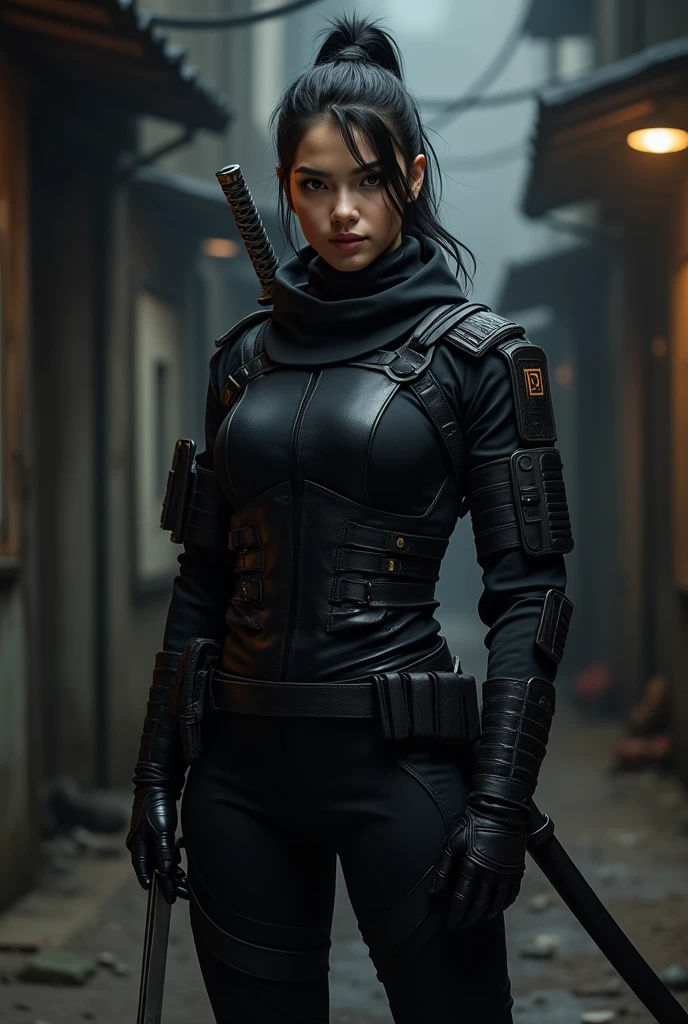 Female samurai in black work style