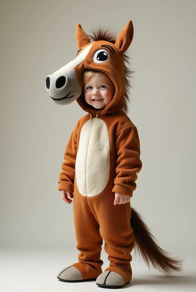 Full length portrait of a 2 standing in a horse costume
