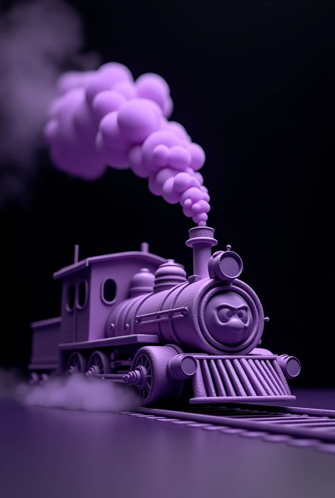 an animated purple train spewing steam with a black background without a face in the shape of a vape