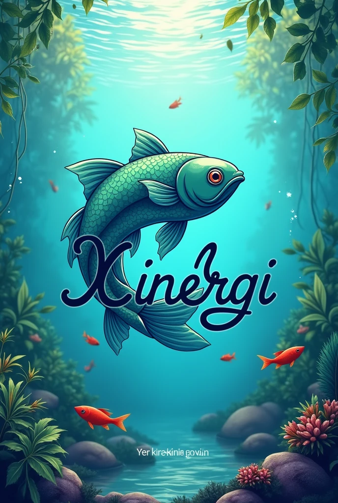 make me a logo for Xinergi Ihan Nusantara, make a background of catfish, water and fish farming