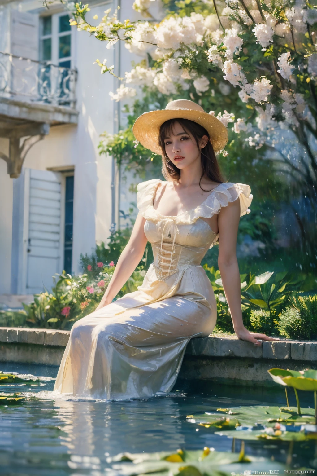 ((masterpiece:1.4, Highest quality)), (Realistic photos:1.4),
((1 person)), (Otherworldly beauty), (dream-like),
(超High resolution:1.2), Very delicate and beautiful, wonderful, Very detailed CG Unity 8k wall paper, Very detailed, High resolution,
Soft Light, Beautiful detailed, Very detailed eyes and face, Beautiful and detailed nose, Beautiful and detailed,
(Dressed in late 19th century French costume:1.3), (Get on a small boat), (night), (Monet's Lotus Pond),
Cinema Lighting, Perfect Anatomy, Slender body, (Parted bangs),
(The world of impressionist painting:1.5), (Impressionist light and colour), (「water lily」),
Cowboy Shot