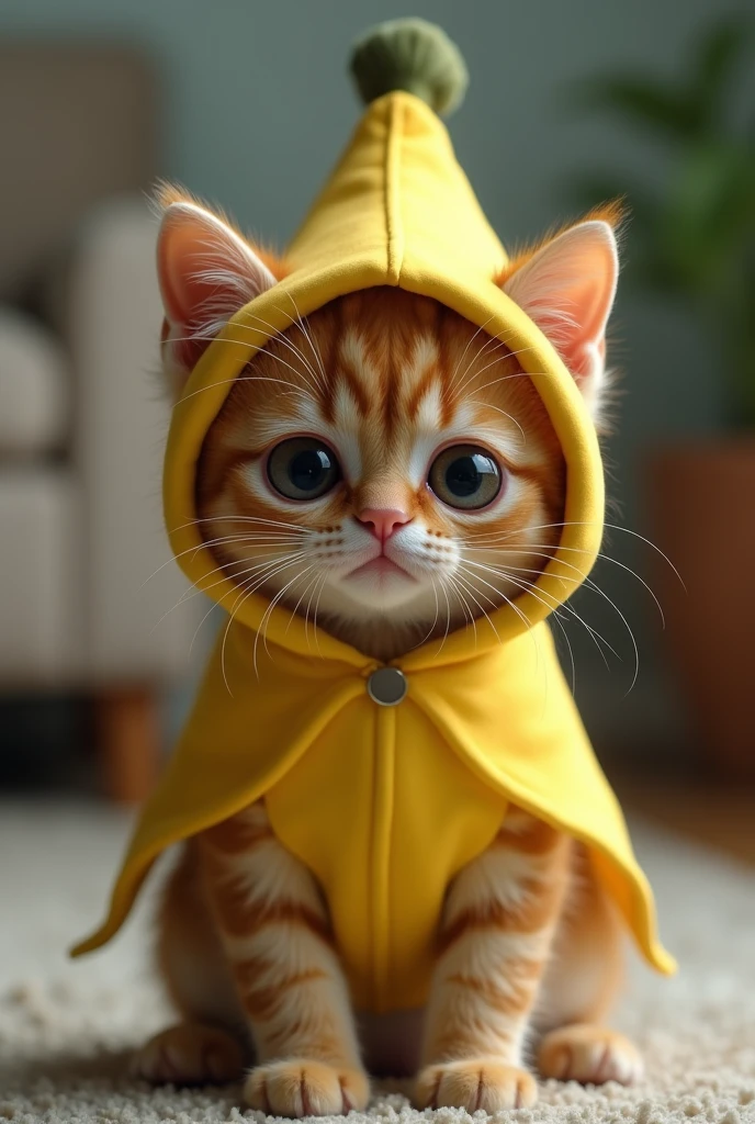 Cat in banana suit is shedding tears