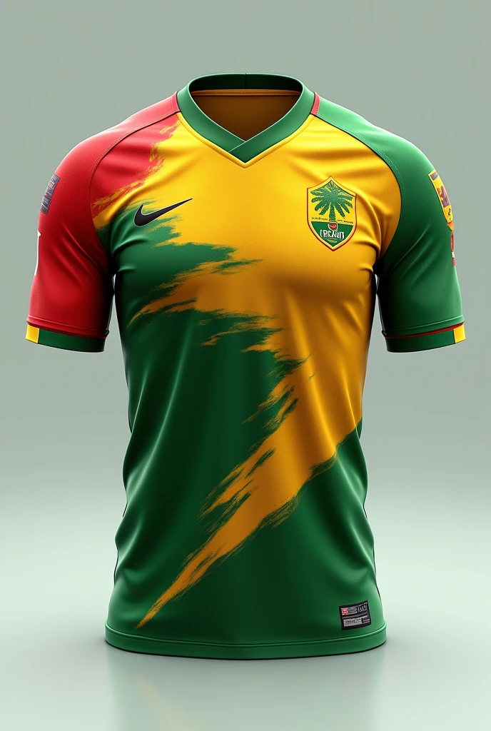 A football jersey with a new design using green colors, yellow and red. The design that is seen from the front and the others.