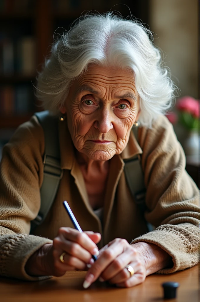 A elder women painting her nails
