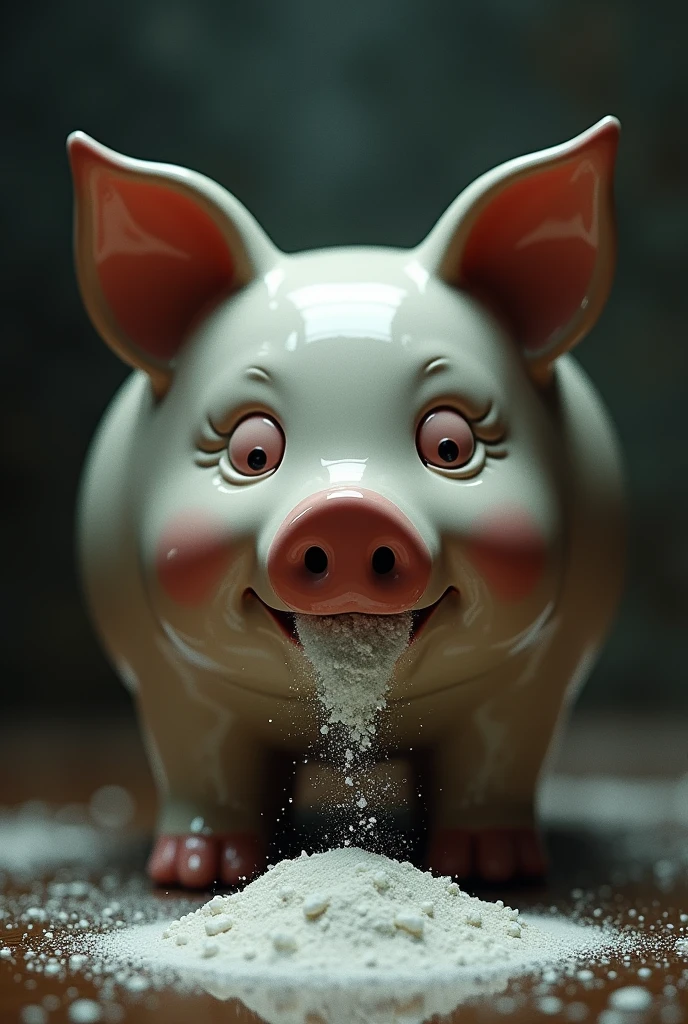A piggy bank snorting cocaine