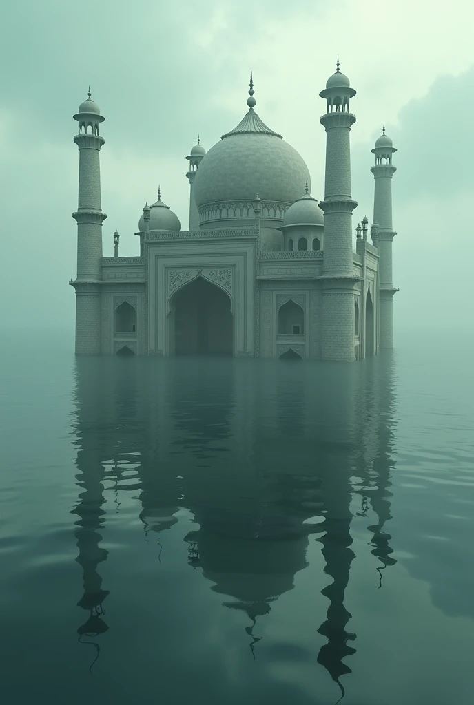 A mosque and a hindu Temple is sinking
in the water