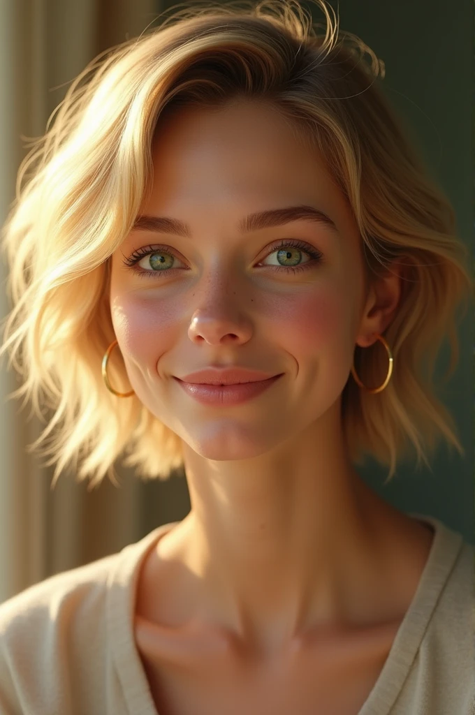 blonde short hair with green eyes mother