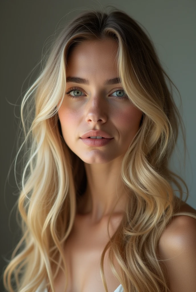 Long hair blonde, beautiful 20 year old, body image