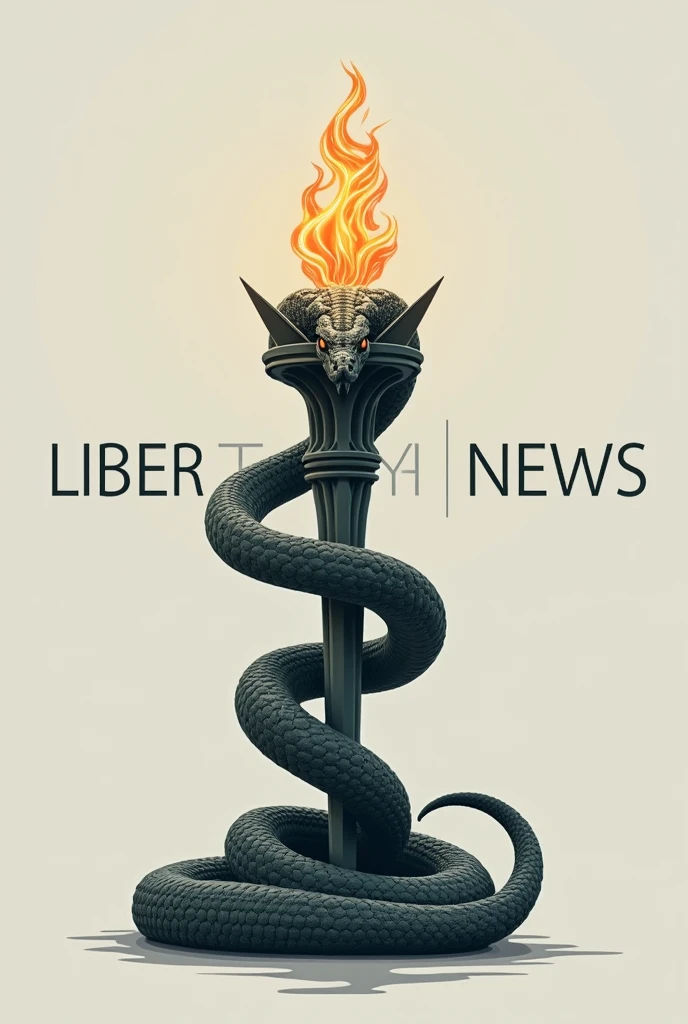 Cobra snake wrapped around a torch similar to the Statue of Liberty's torch, with capital letters in the middle of the image "libertary news" . Minimalist profile